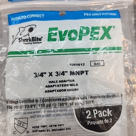 SharkBite EvoPEX 3/4"x 3/4" MNPT Male Adapter 2Packs of 2ct ea. [99] - Picture 9 of 14